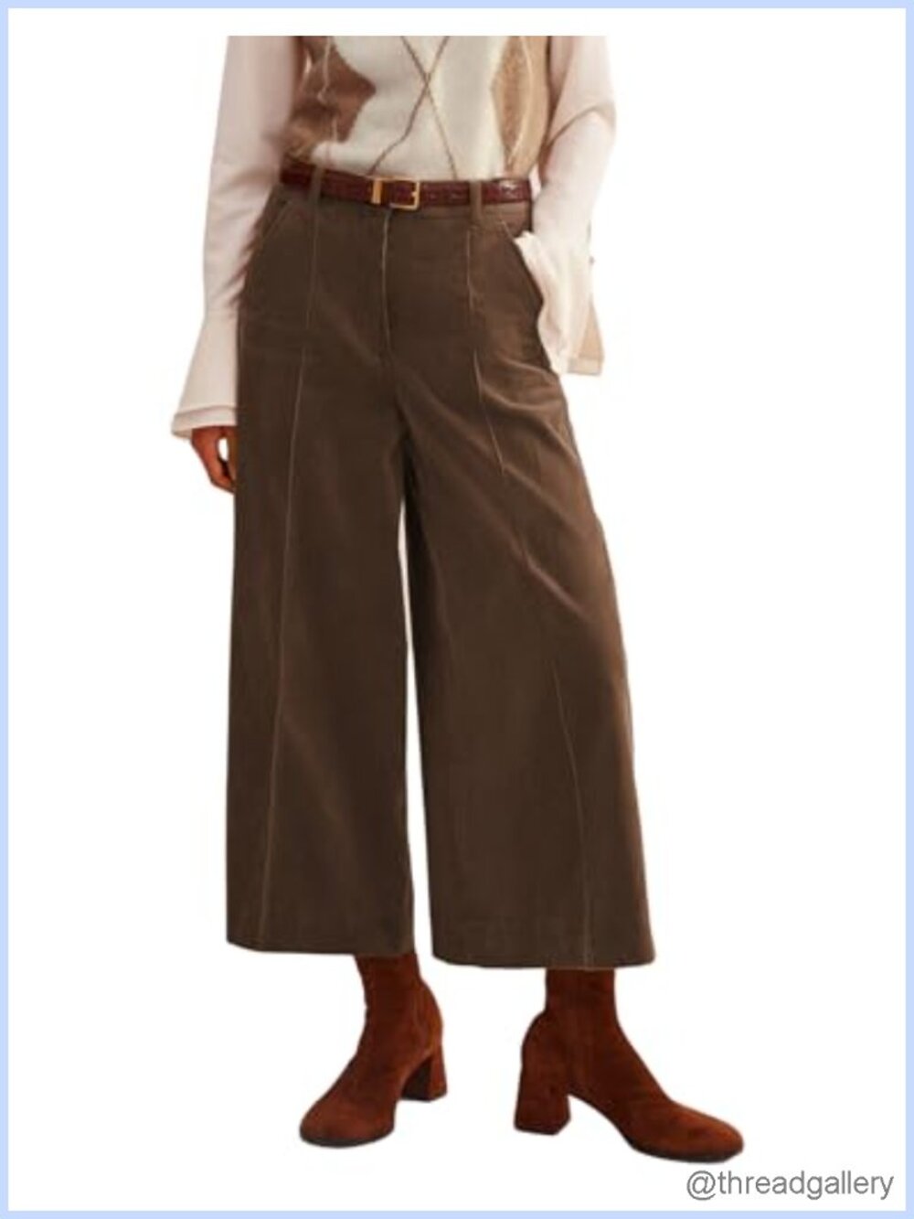 High Waisted Wide Leg Corduroy Pants Cropped Ankle Trousers
